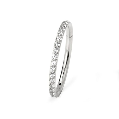 Hinged ring made of surgical steel with outward facing stones