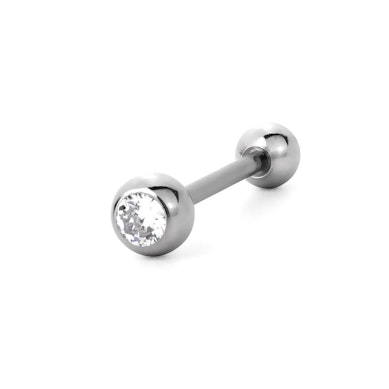Tongue barbell made of surgical steel in your choice of gem color