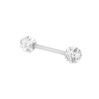 Tongue barbell made of bioplastic with glitter balls