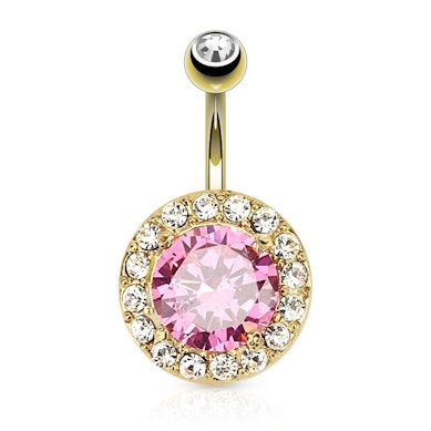 Belly button ring gold-plated with large pink bead