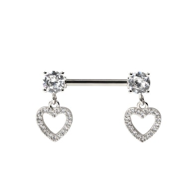 Nipple barbell with heart charms