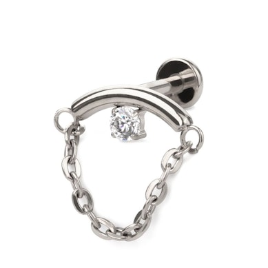 Hidden helix labret with stone and chain
