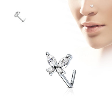 Nose ring with butterfly made of gemstones