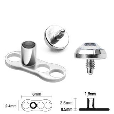 Dermal anchor set with base and jeweled top