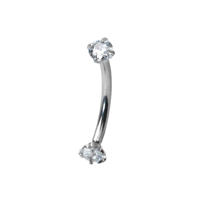 Curved barbell made of titanium with internally threaded gemstone ends