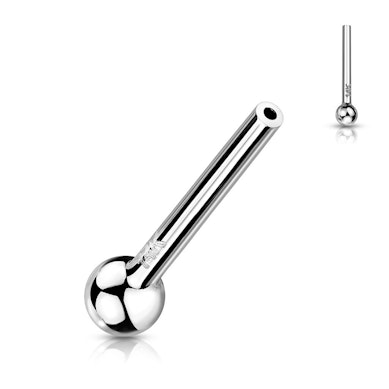 Push-in threadless barbell made of 14K gold with fixed ball