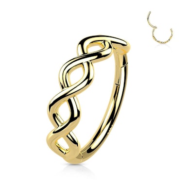 Ring made of 14K gold with a hinge and side facing infinity twist