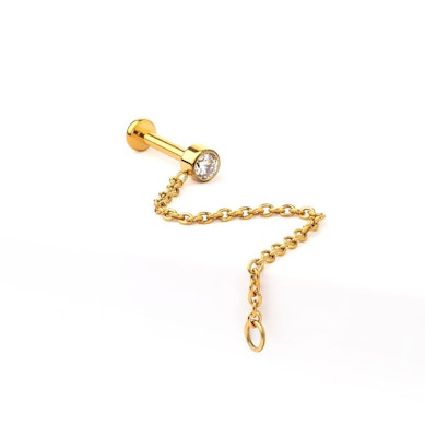 Titanium labret with stone and chain