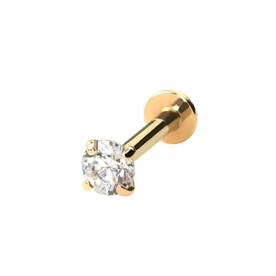 Labret made of 14k gold with internal thread and gem
