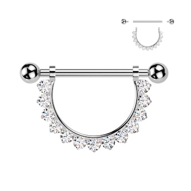 Titanium nipple barbell with CZ stone semi-circle