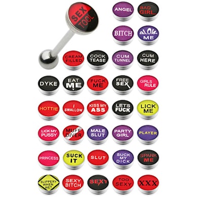 Tongue barbell with optional cheeky text