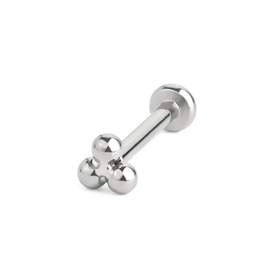 Titanium push-in labret with triangular ball cluster top