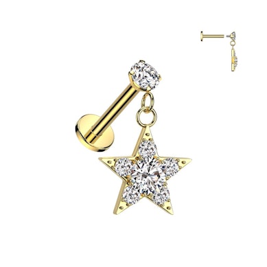 Star dangle labret with gems