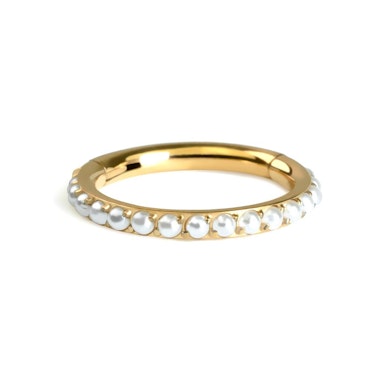 Titanium hinged ring with pave pearls