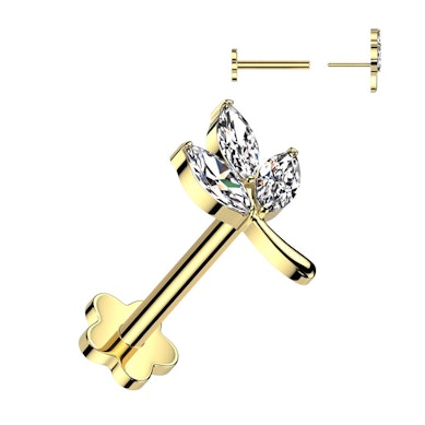 Leaf labret with flower back in titanium