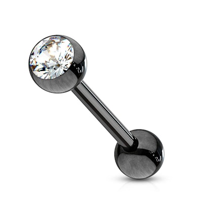 Tongue barbell in black color with colored gem