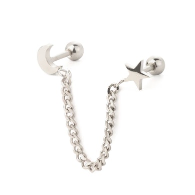 Star and crescent moon linked with a chain