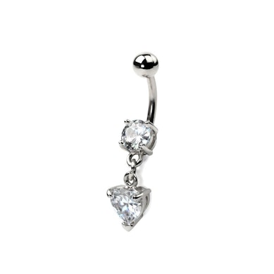 Belly button ring with heart-shaped stone dangle