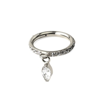Titanium hinged ring with forward facing stones and marquise cut charm