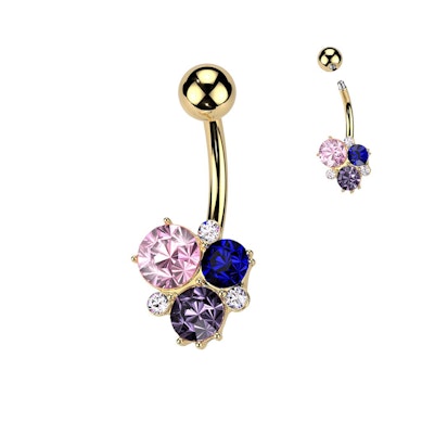 Belly ring with cluster of colourful stones