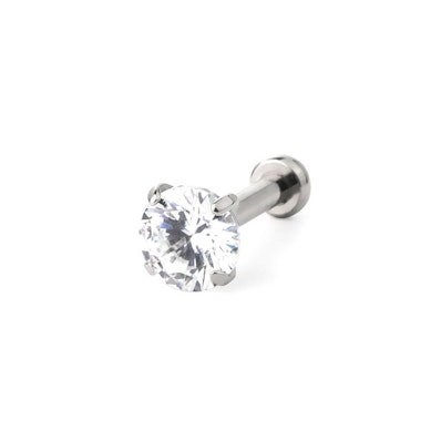 Push-in labret made of titanium with prong set stone