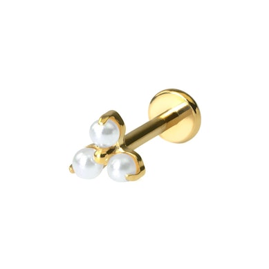 Delicate titanium labret with trio of pearls