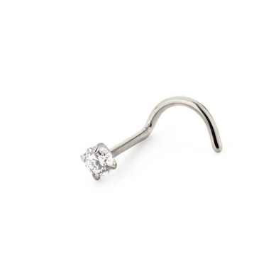 Nose screw made of titanium with prong set stone