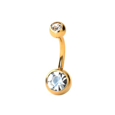 Belly button ring double jeweled with gold-plating