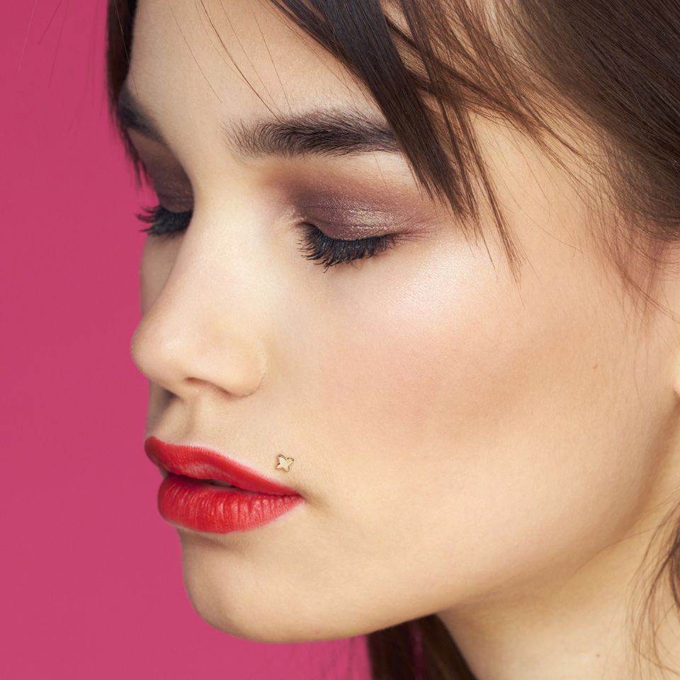 Labret auskaras iš PTFE su drugeliu iš 14k aukso