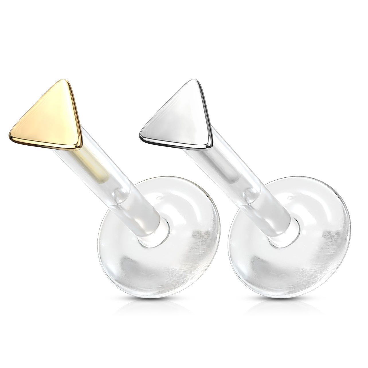 Labret auskaras su trikampio formos karoliuku iš 14k aukso