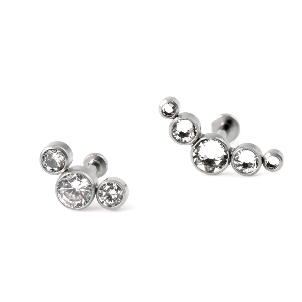 Įstumiamas titano labret auskaras su įvairiais akmenėliais