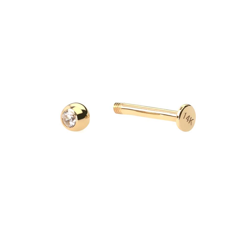 Labret auskaras iš 14k aukso su kristalu