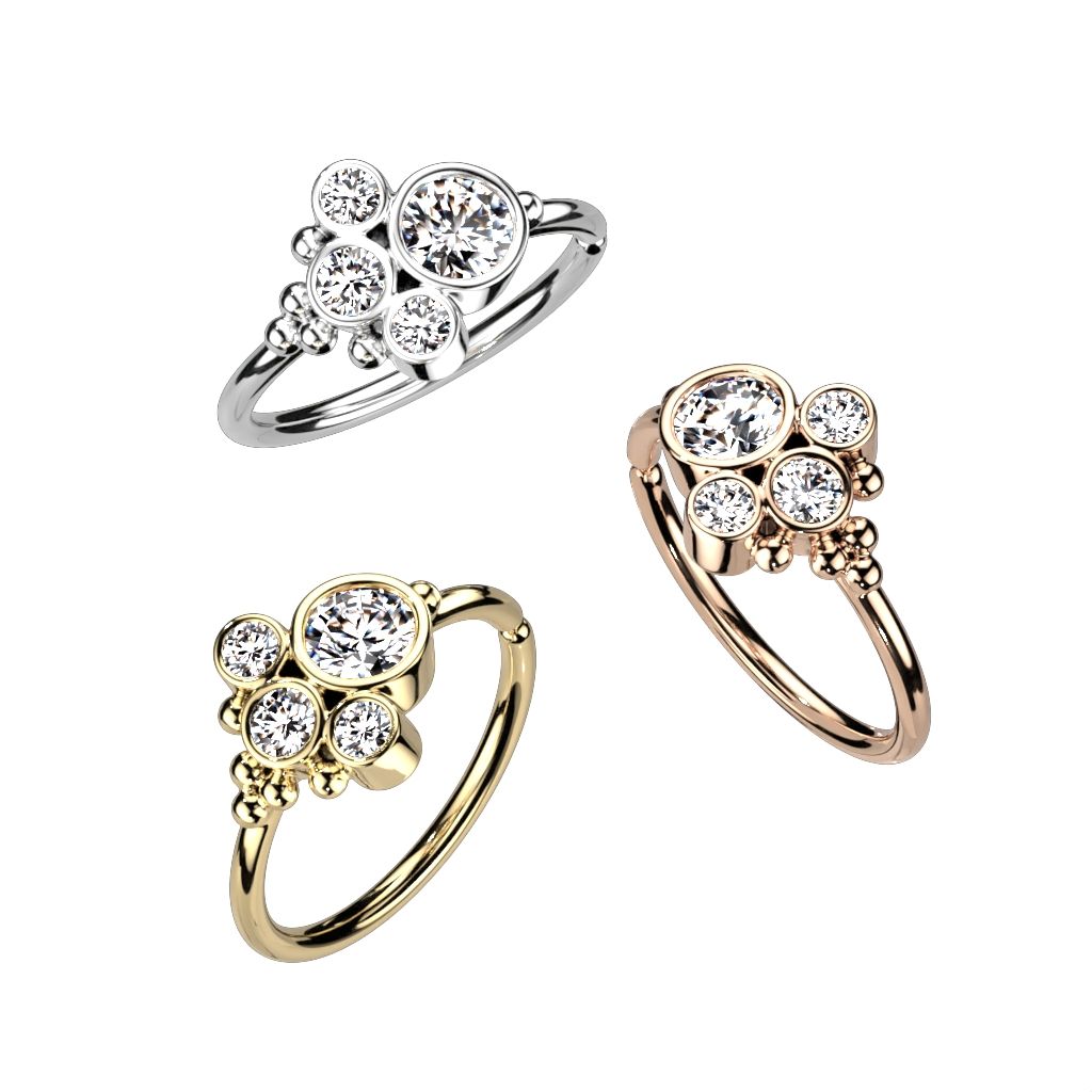 Twist ring with round stone ball cluster design