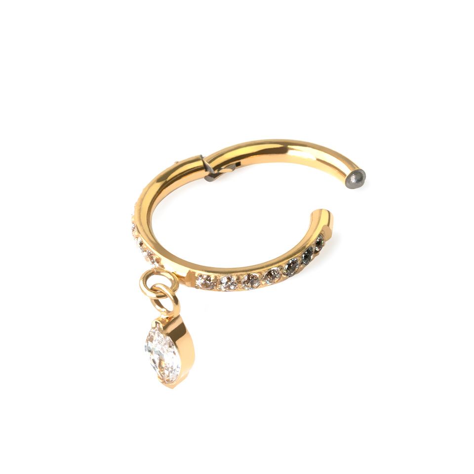 Titanium hinged ring with forward facing stones and marquise cut charm