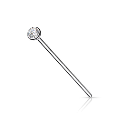 Fishtale nose stud made of titanium with bezel set stone
