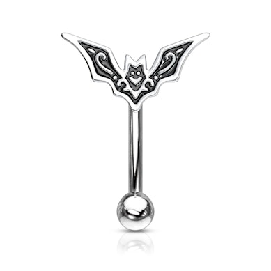 Lenktas barbell auskaras su šikšnosparniu