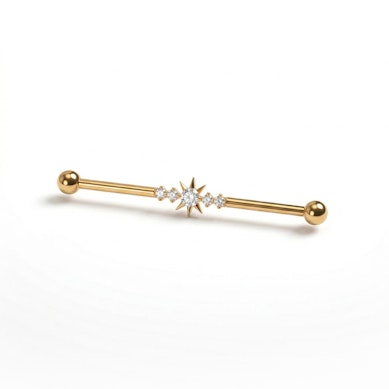 Industrial tipo barbell iš titano su žvaigždute per vidurį ir akutėmis