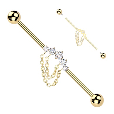 Industrial tipo barbell iš titano su akutėmis ir grandinėlėmis