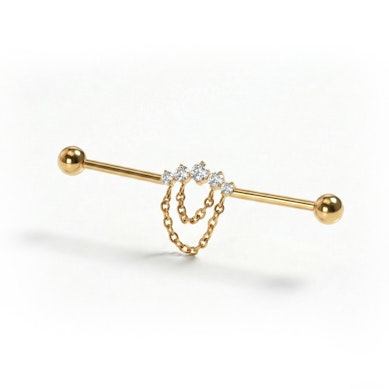 Industrial tipo barbell iš titano su akutėmis ir grandinėlėmis