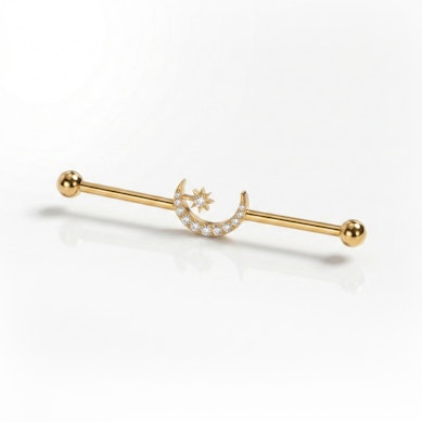 Industrial tipo barbell iš titano su mėnuliu ir žvaigždute per vidurį