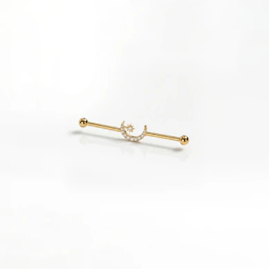 Industrial tipo barbell iš titano su mėnuliu ir žvaigždute per vidurį