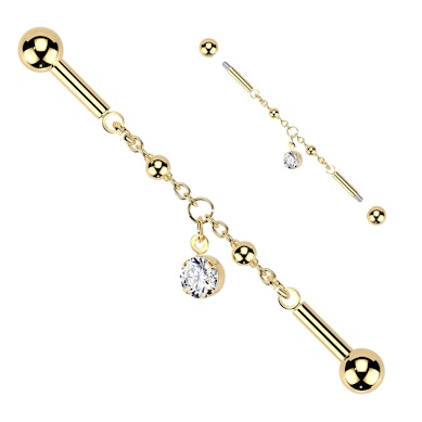 Industrial tipo barbell su grandinėle ir kabančiu akmenuku