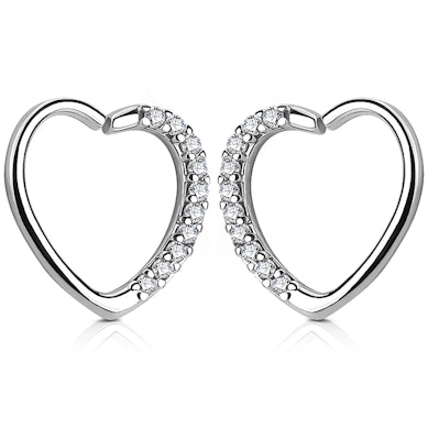 Širdies formos auskaras į ausį su kraštu iš kristalų