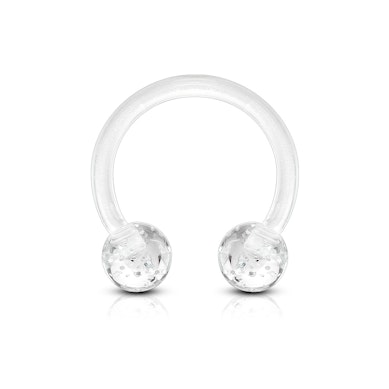 Pasagos formos auskaras iš akrilo su blizgančiais rutuliukais