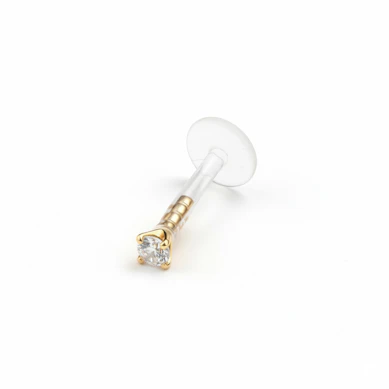 14k aukso labret auskaras iš PTFE su kristalu