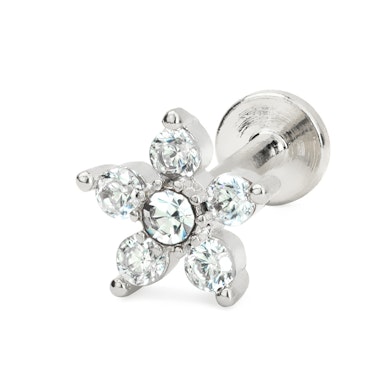 Labret auskaras su akmenėliais papuošta gėlyte