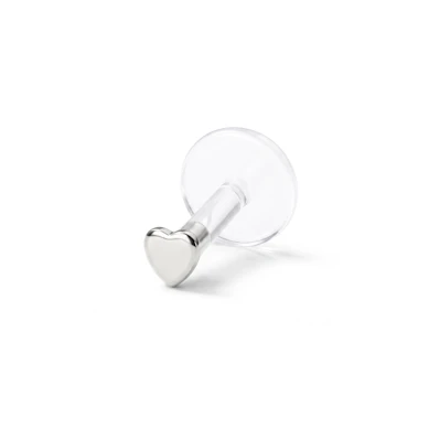 Labret auskaras su 14k auksine širdele-14k Baltasis auksas / PTFE