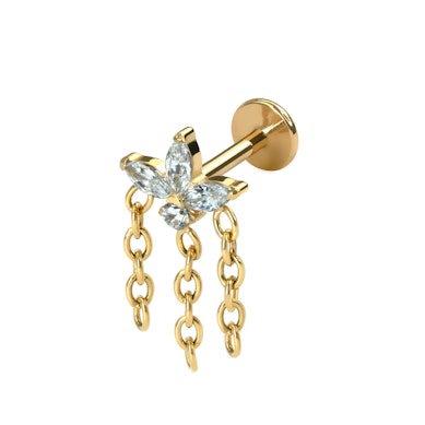 Labret auskaras su gėlyte ir grandinėlėmis