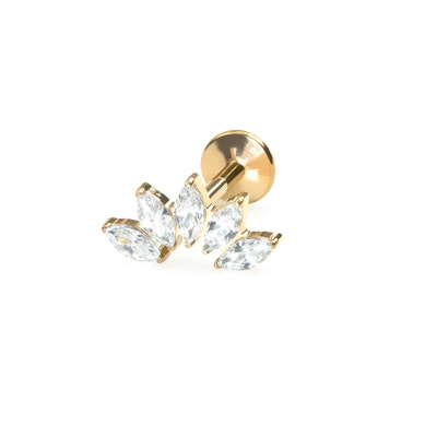 Lenktas labret auskaras iš titano su 5 kristalais