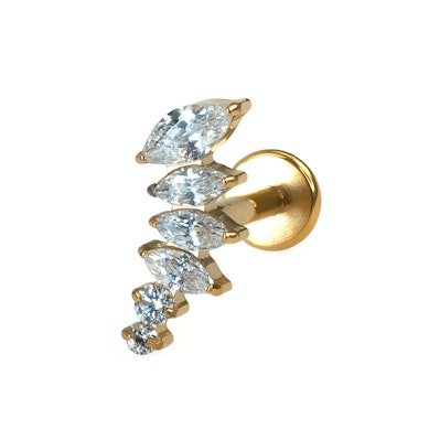 Lenktas labret auskaras su mažėjančio dydžio kristalais